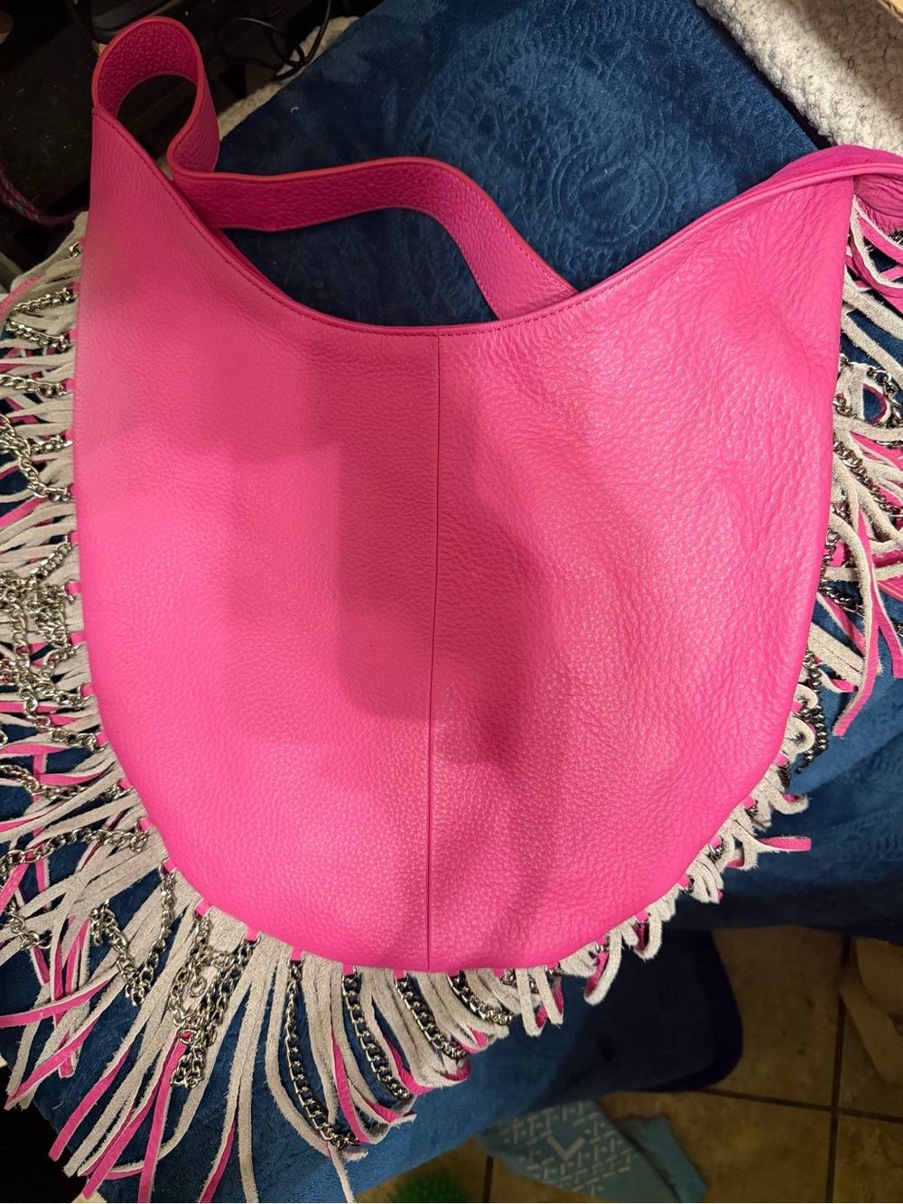 Sassy Jones Hot Pink Fringe Leather Hobo - Picture 2 of 5